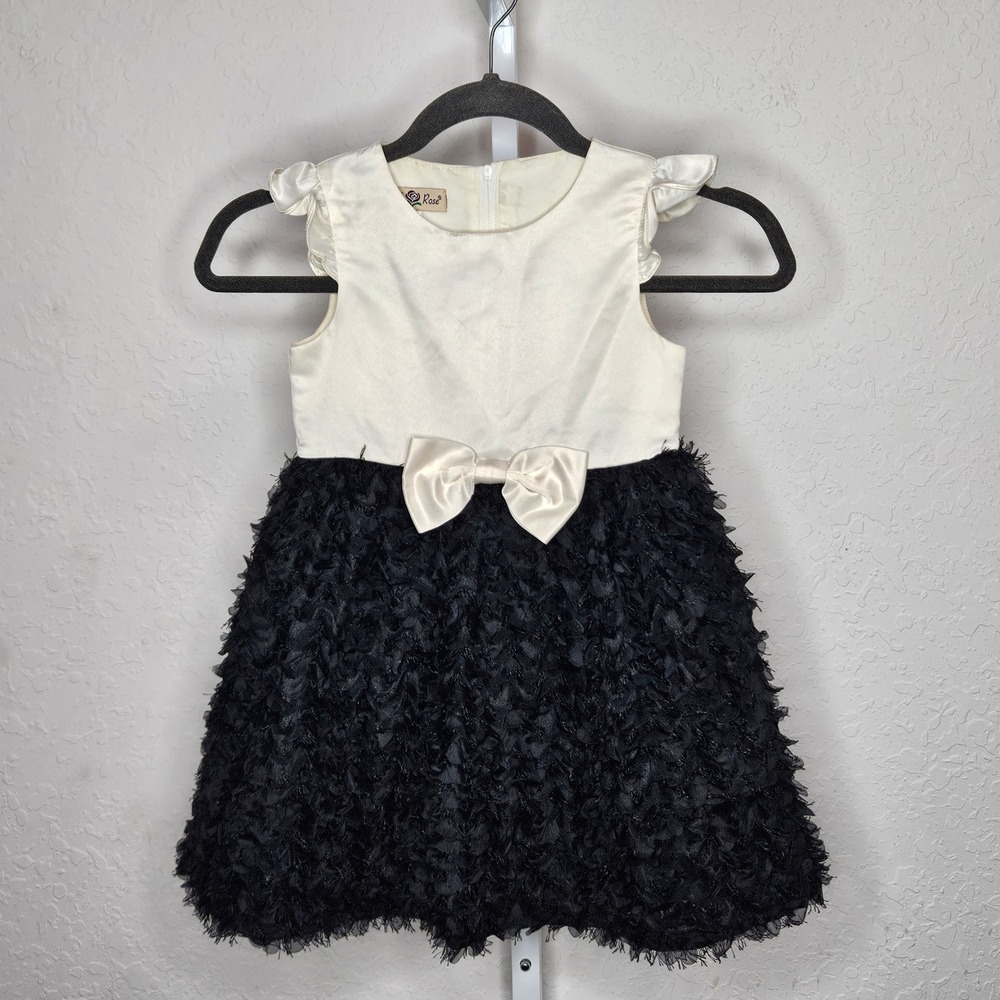 Purple Rose Girls Size 6 Cream Black 3D‎ Petal Party Dress Sleeveless Formal